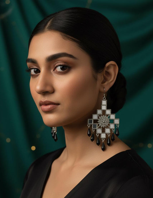 Mirror-work chandelier earrings