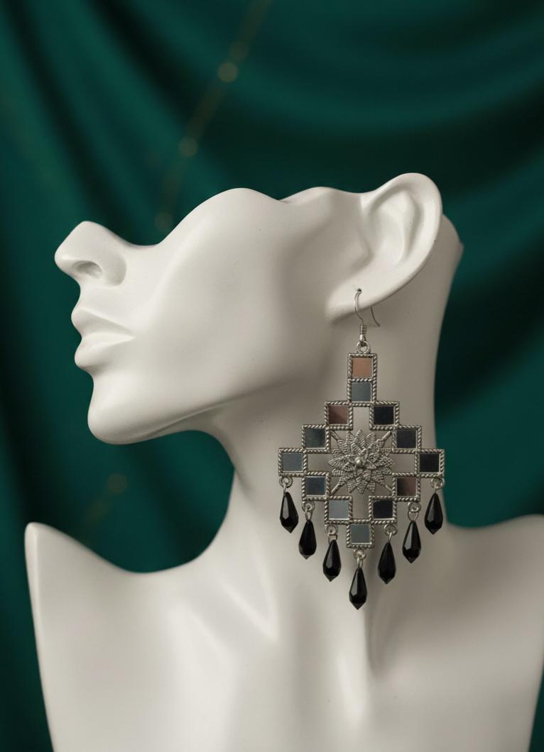 Mirror-work chandelier earrings