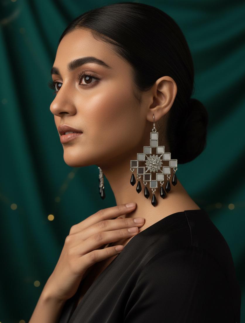 Mirror-work chandelier earrings