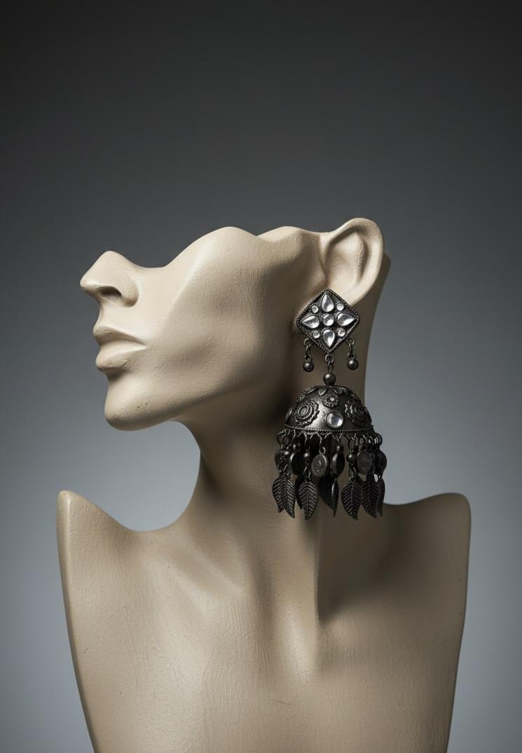 Oxidised Filgree Jhumkas