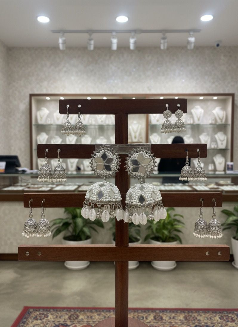 White Jhumkas (with Cowrie Shells)