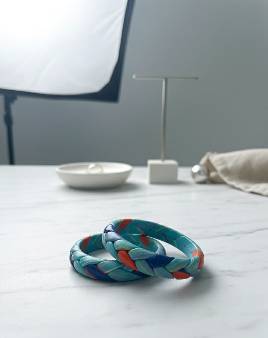 Lac Bangles- Turquoise Breeze Braided Set